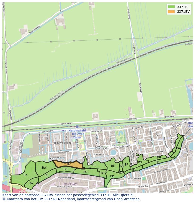 Afbeelding van het postcodegebied 3371 BV op de kaart.