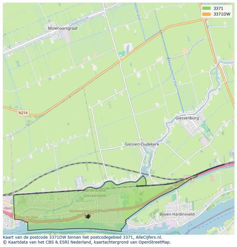 Afbeelding van het postcodegebied 3371 DW op de kaart.