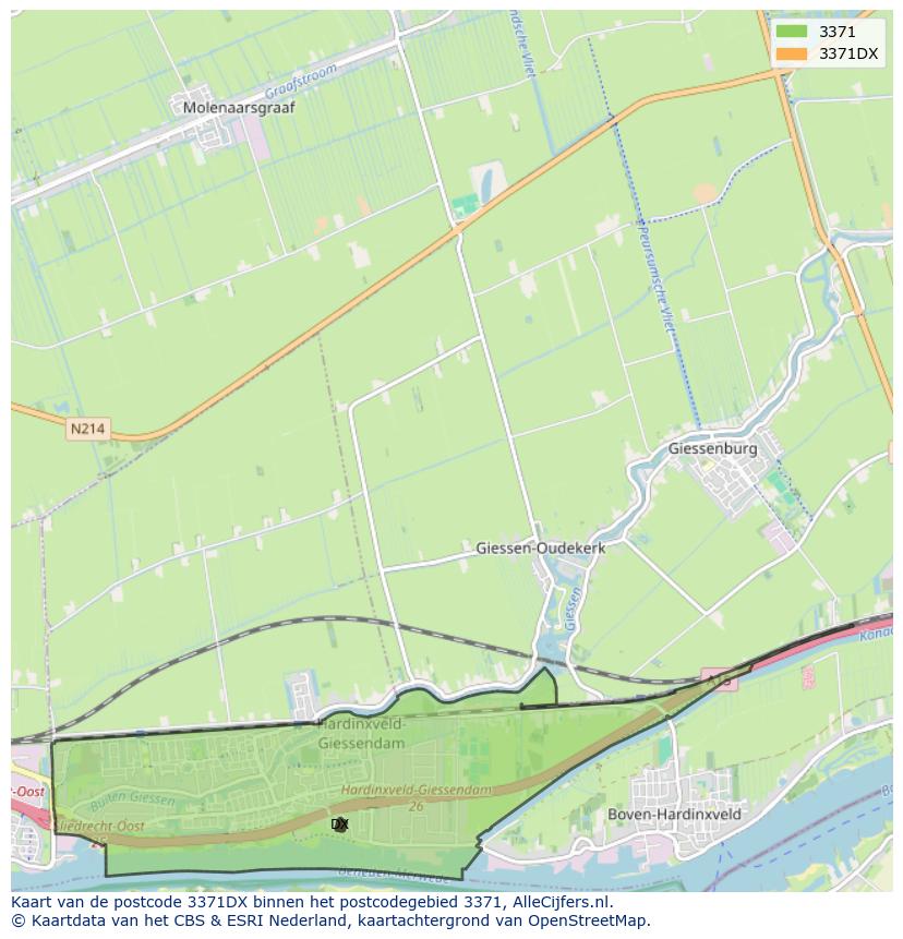 Afbeelding van het postcodegebied 3371 DX op de kaart.