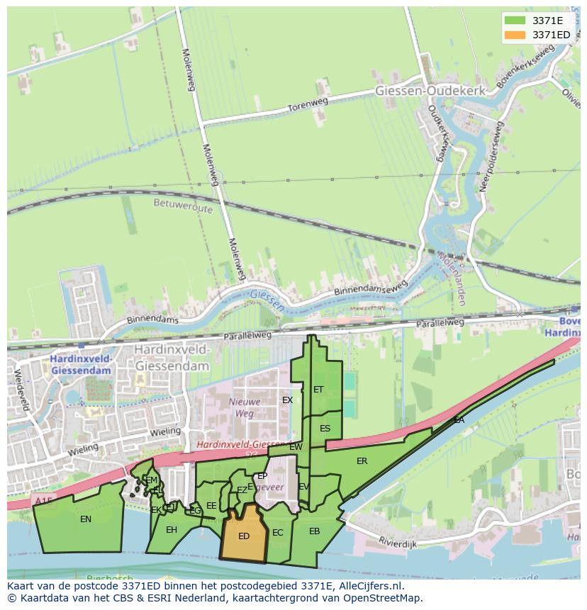 Afbeelding van het postcodegebied 3371 ED op de kaart.