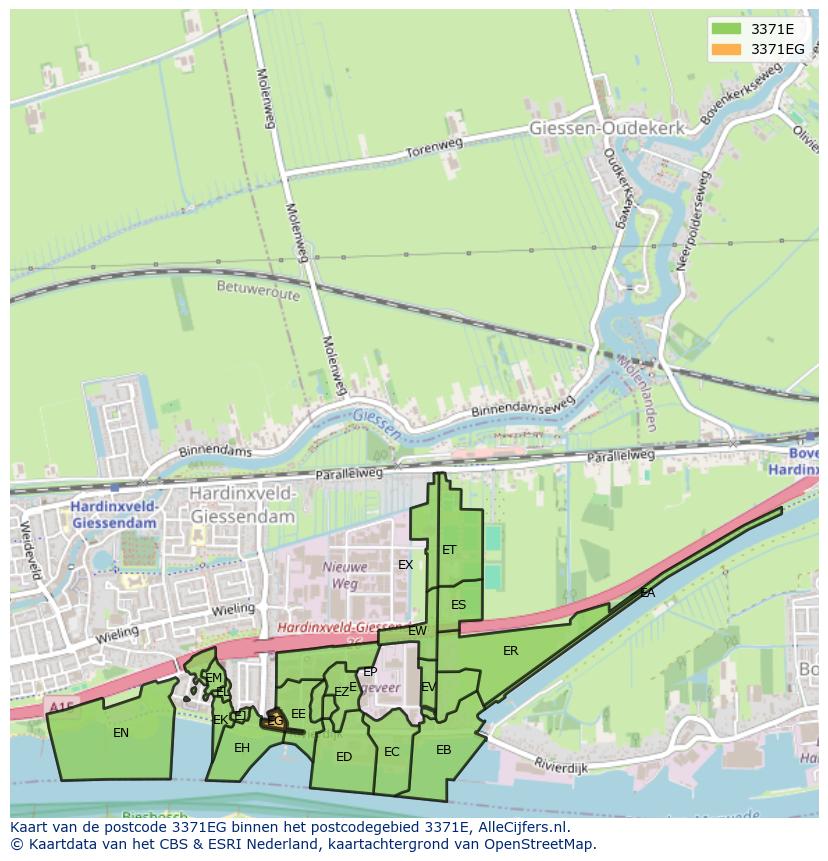 Afbeelding van het postcodegebied 3371 EG op de kaart.