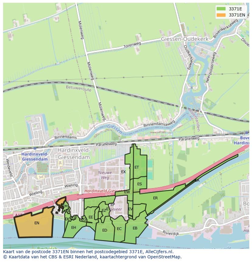 Afbeelding van het postcodegebied 3371 EN op de kaart.
