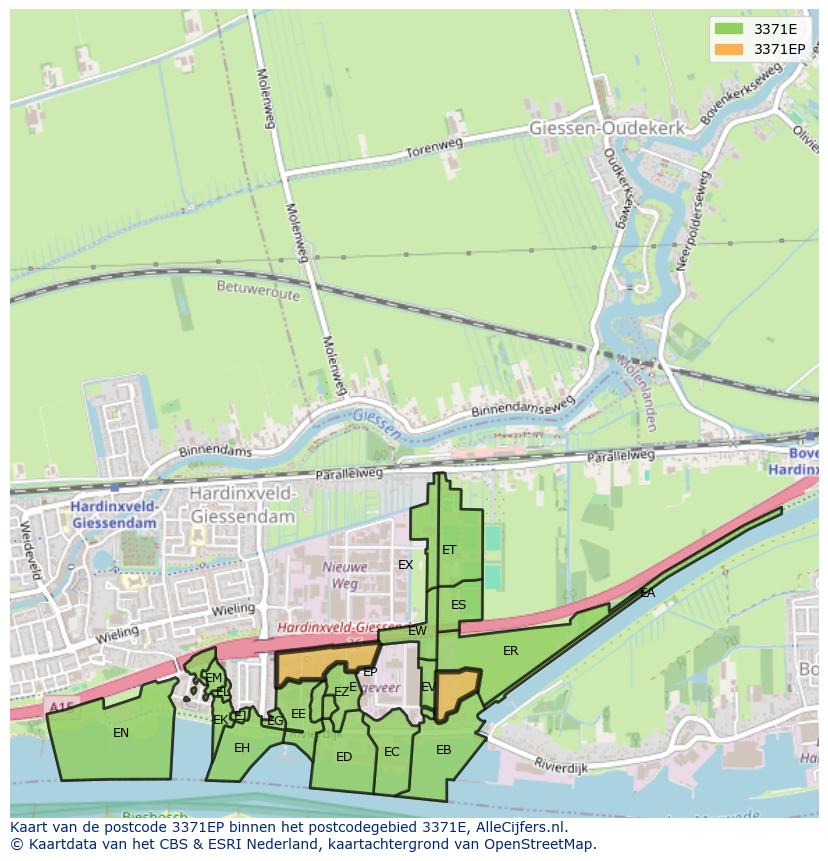 Afbeelding van het postcodegebied 3371 EP op de kaart.