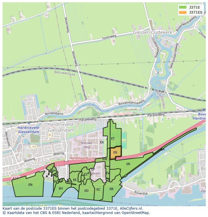 Afbeelding van het postcodegebied 3371 ES op de kaart.