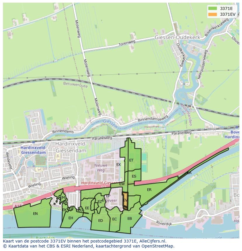Afbeelding van het postcodegebied 3371 EV op de kaart.