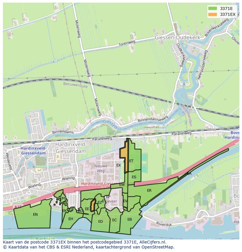 Afbeelding van het postcodegebied 3371 EX op de kaart.