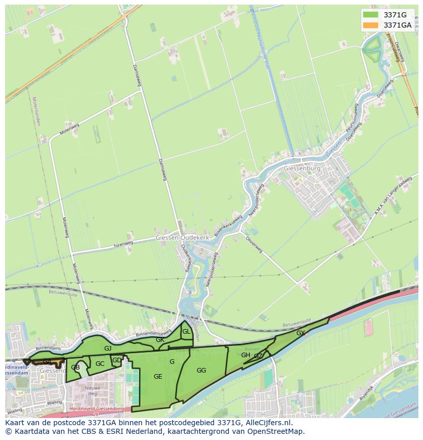 Afbeelding van het postcodegebied 3371 GA op de kaart.