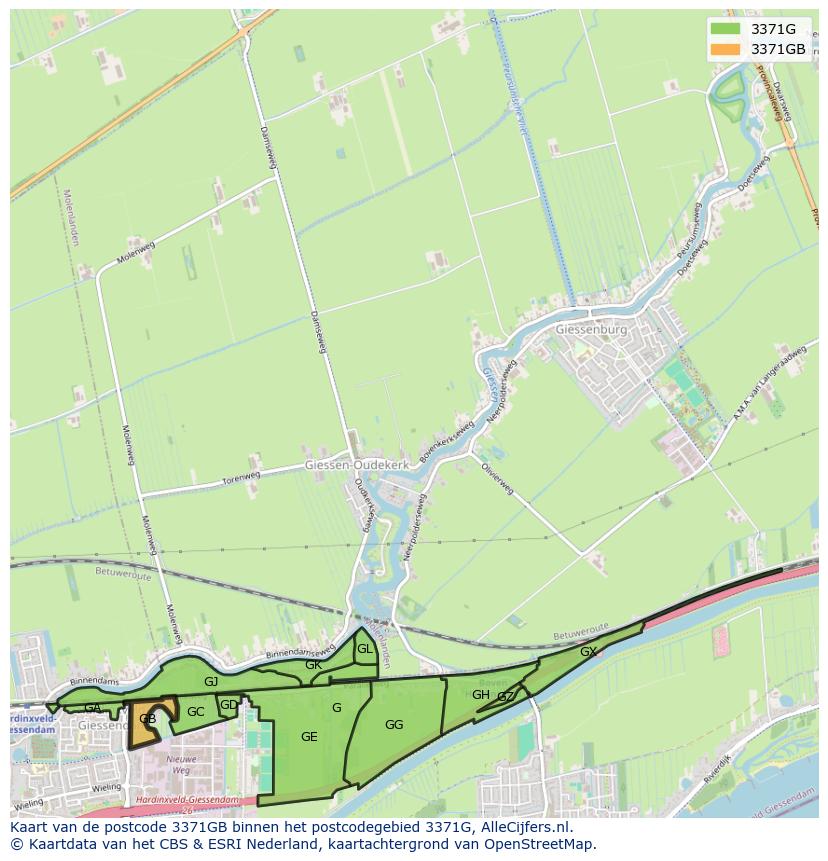 Afbeelding van het postcodegebied 3371 GB op de kaart.