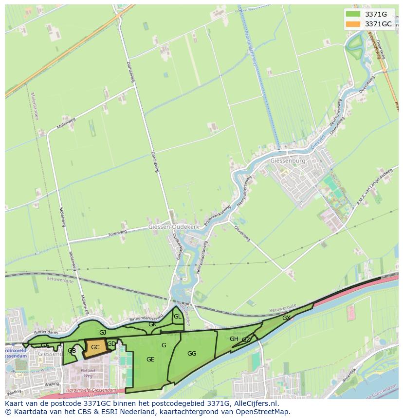 Afbeelding van het postcodegebied 3371 GC op de kaart.