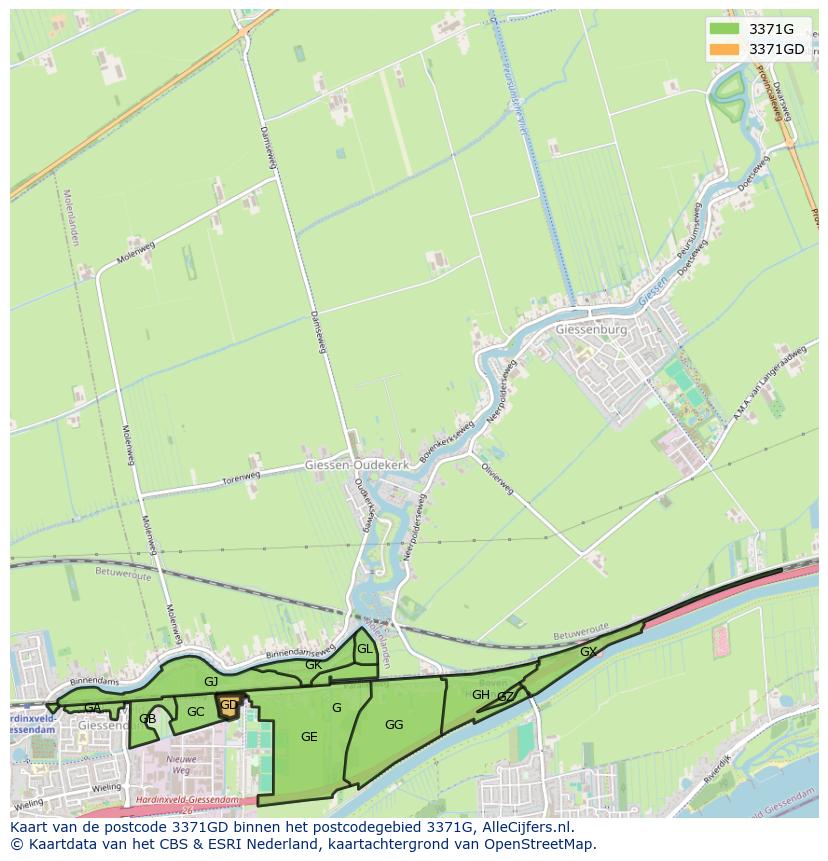 Afbeelding van het postcodegebied 3371 GD op de kaart.
