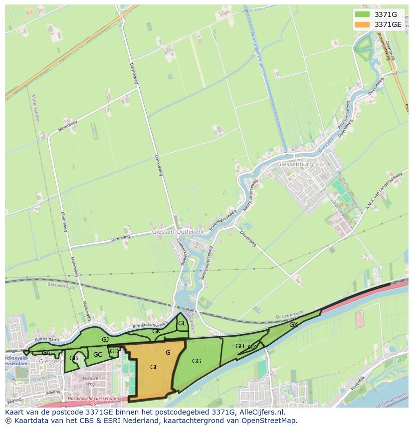 Afbeelding van het postcodegebied 3371 GE op de kaart.