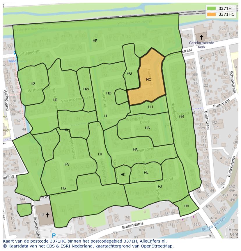 Afbeelding van het postcodegebied 3371 HC op de kaart.