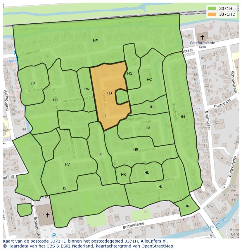 Afbeelding van het postcodegebied 3371 HD op de kaart.