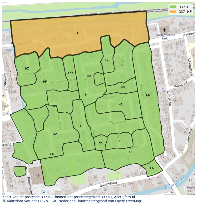 Afbeelding van het postcodegebied 3371 HE op de kaart.