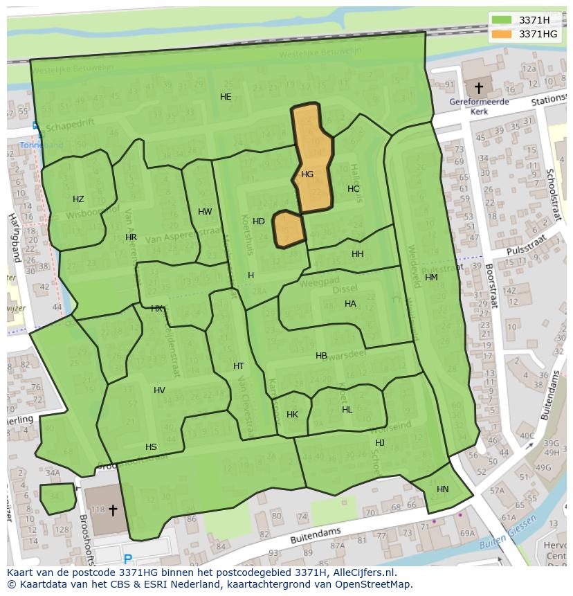 Afbeelding van het postcodegebied 3371 HG op de kaart.