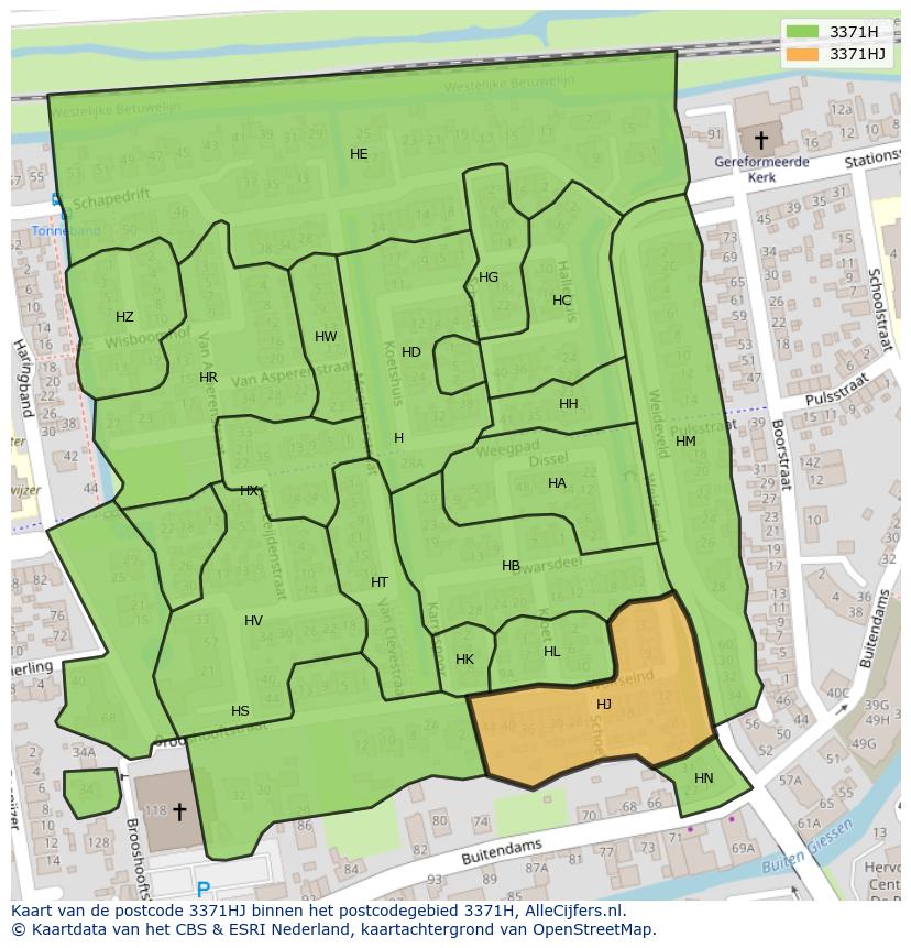Afbeelding van het postcodegebied 3371 HJ op de kaart.