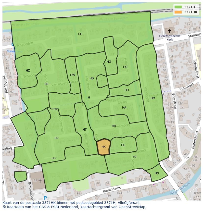 Afbeelding van het postcodegebied 3371 HK op de kaart.