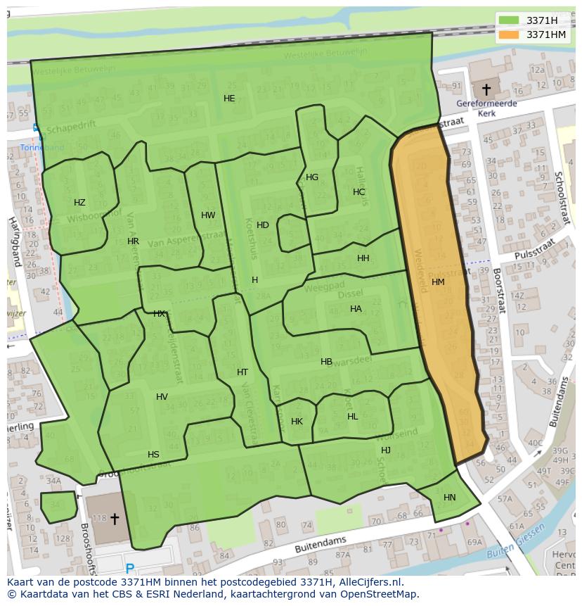 Afbeelding van het postcodegebied 3371 HM op de kaart.
