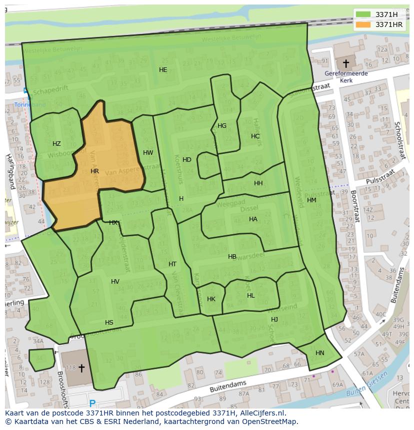 Afbeelding van het postcodegebied 3371 HR op de kaart.