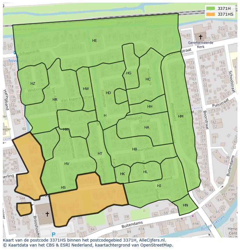 Afbeelding van het postcodegebied 3371 HS op de kaart.
