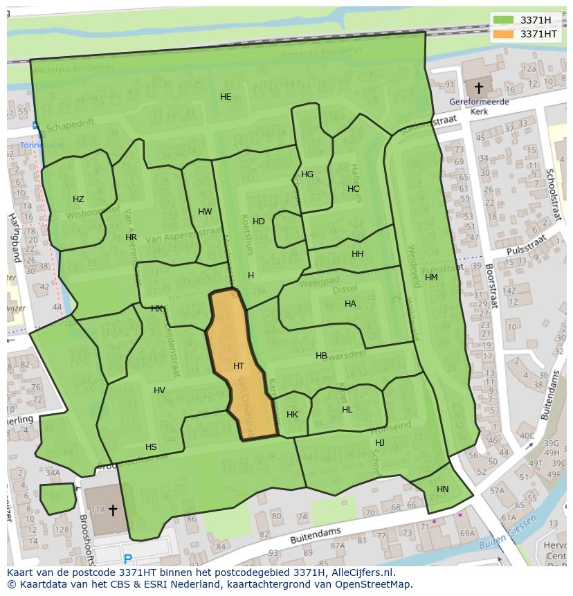 Afbeelding van het postcodegebied 3371 HT op de kaart.