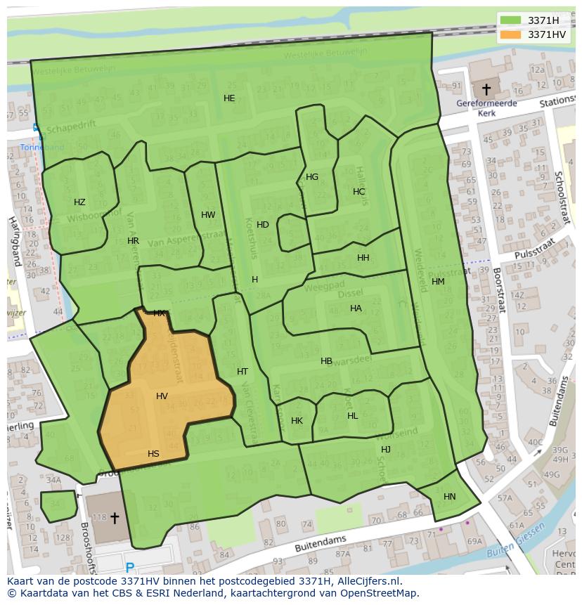 Afbeelding van het postcodegebied 3371 HV op de kaart.