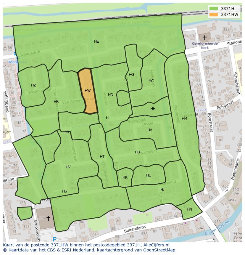 Afbeelding van het postcodegebied 3371 HW op de kaart.