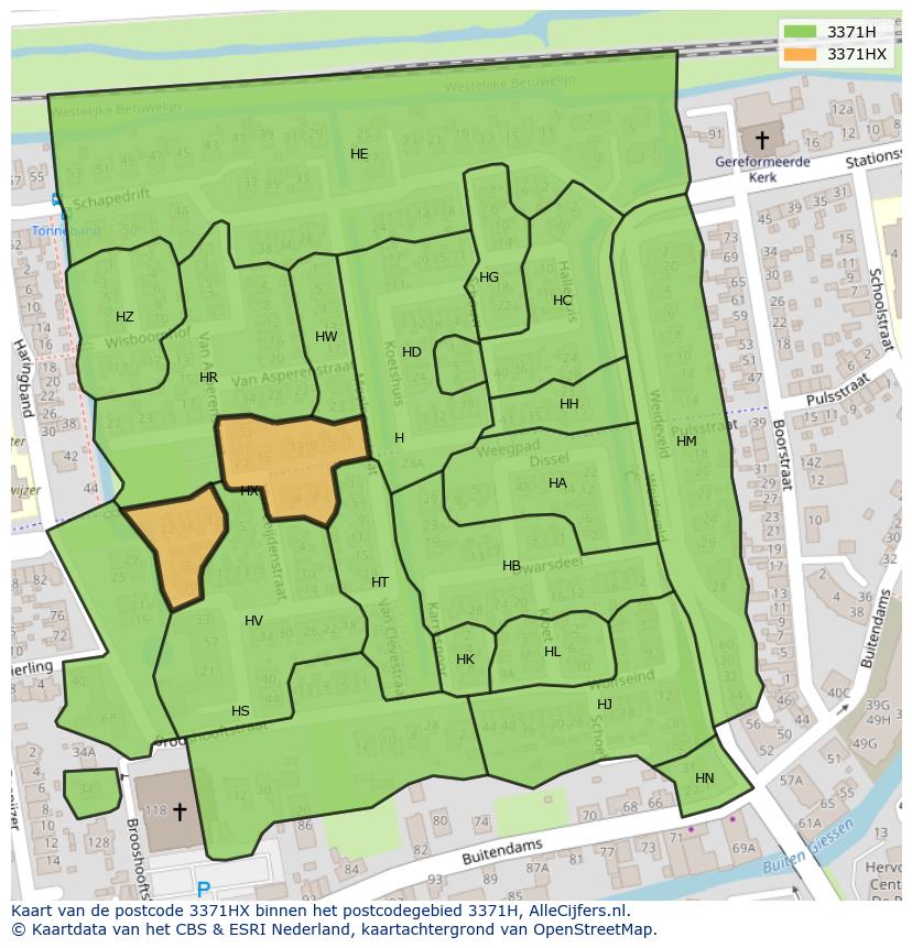 Afbeelding van het postcodegebied 3371 HX op de kaart.