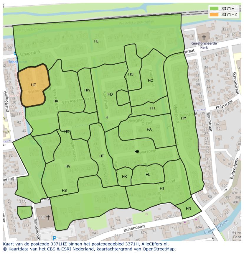 Afbeelding van het postcodegebied 3371 HZ op de kaart.