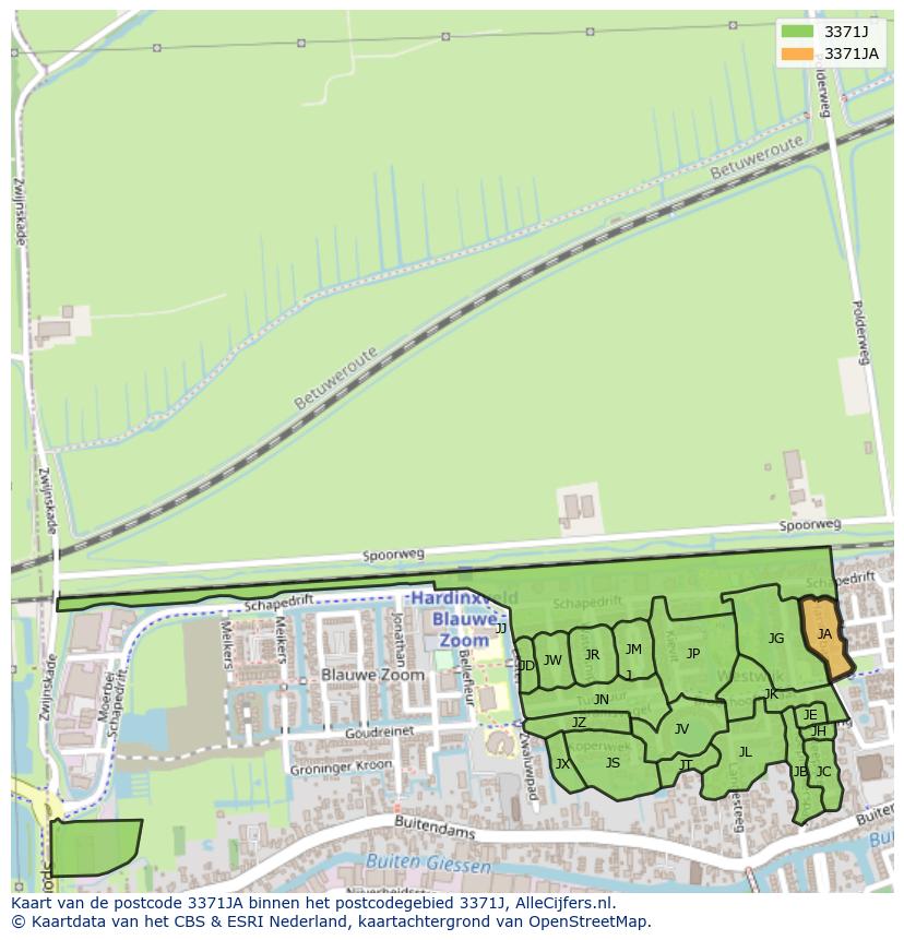 Afbeelding van het postcodegebied 3371 JA op de kaart.