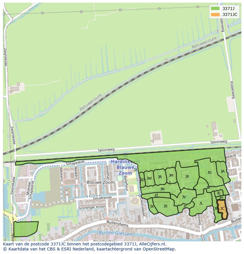 Afbeelding van het postcodegebied 3371 JC op de kaart.