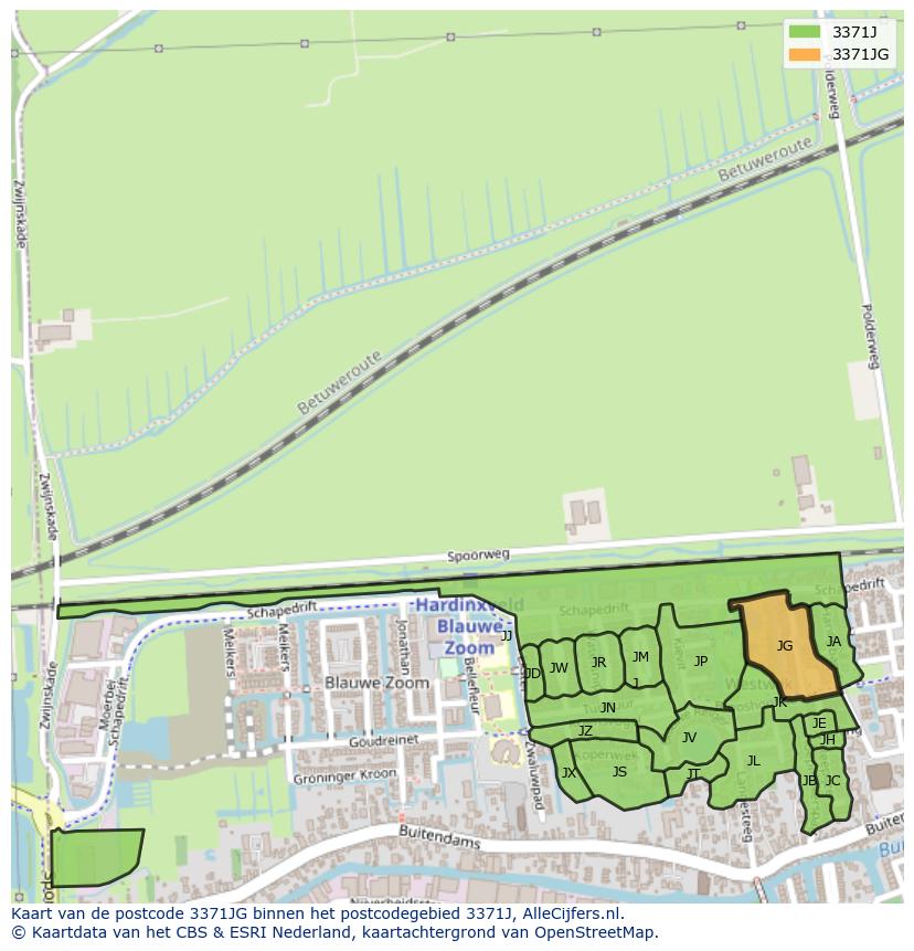 Afbeelding van het postcodegebied 3371 JG op de kaart.