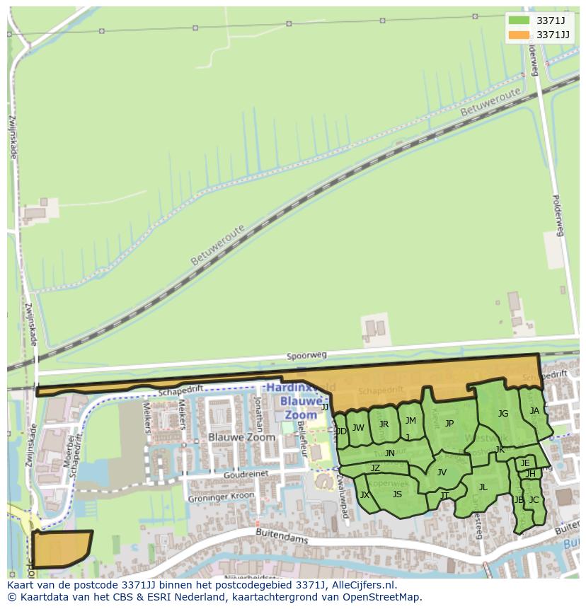 Afbeelding van het postcodegebied 3371 JJ op de kaart.