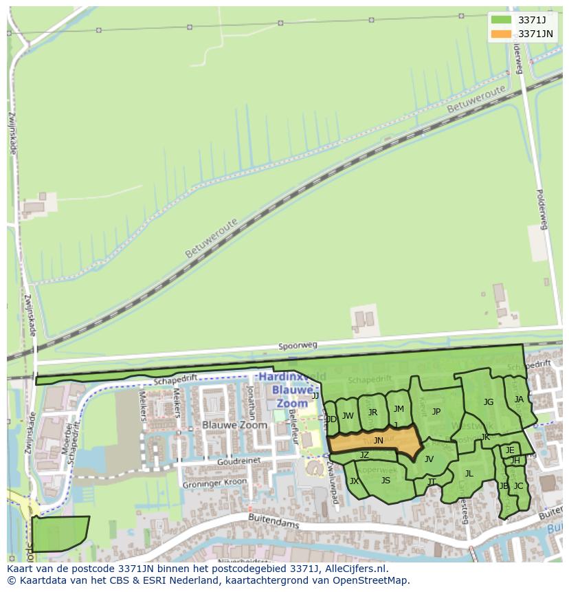 Afbeelding van het postcodegebied 3371 JN op de kaart.