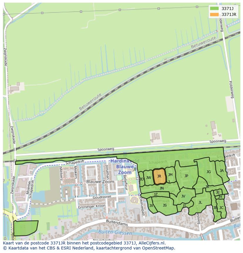 Afbeelding van het postcodegebied 3371 JR op de kaart.