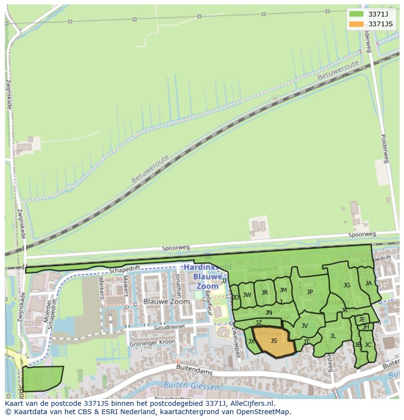 Afbeelding van het postcodegebied 3371 JS op de kaart.