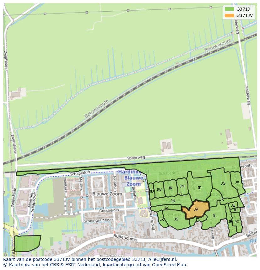 Afbeelding van het postcodegebied 3371 JV op de kaart.