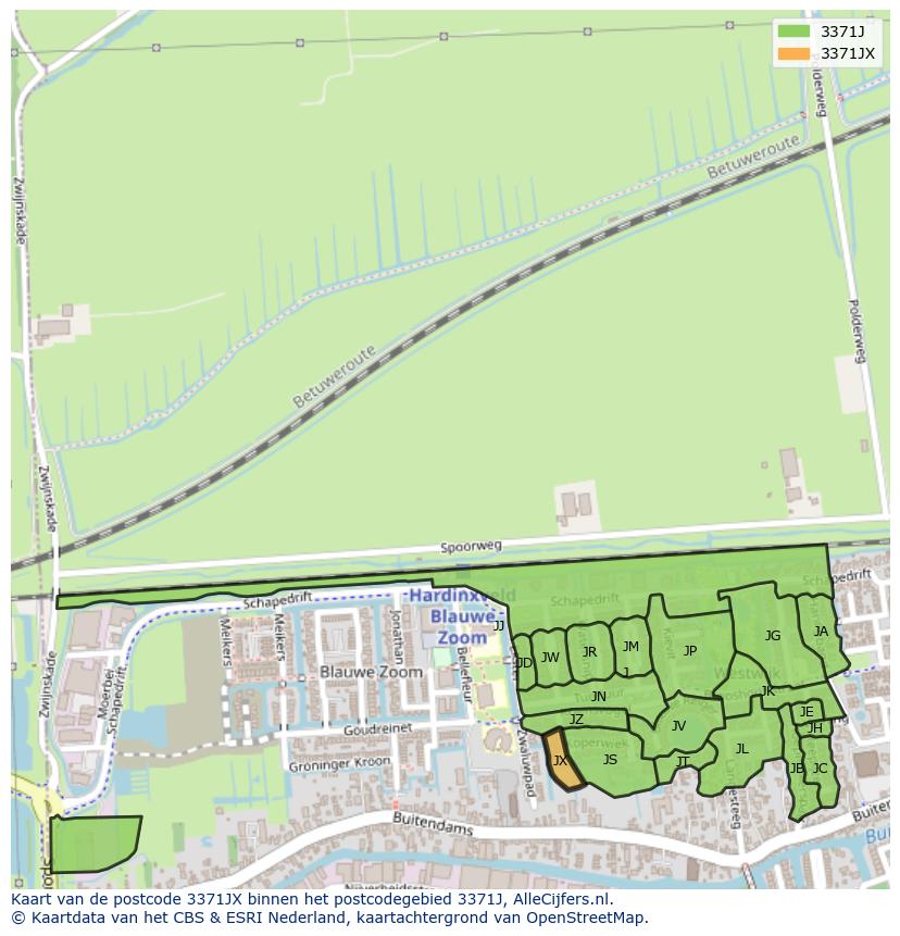 Afbeelding van het postcodegebied 3371 JX op de kaart.