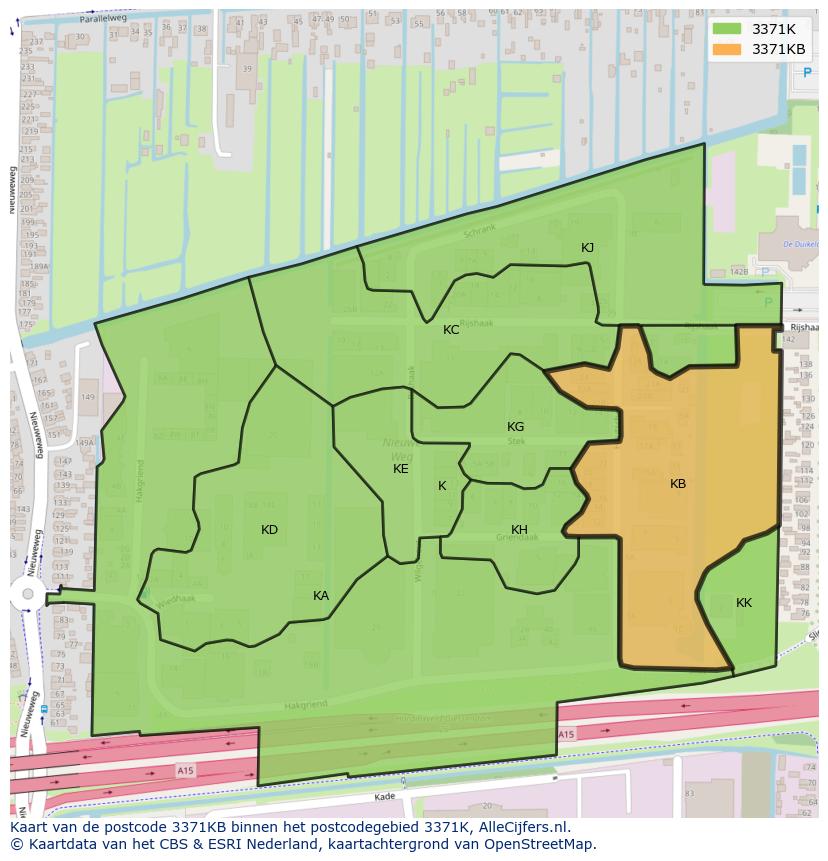 Afbeelding van het postcodegebied 3371 KB op de kaart.