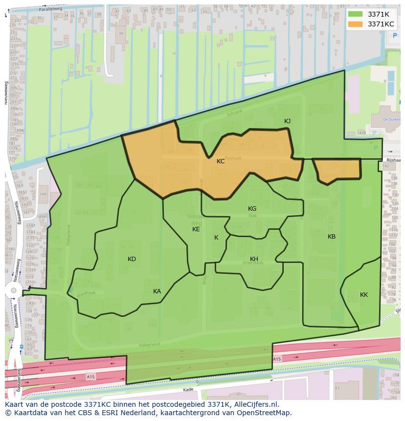 Afbeelding van het postcodegebied 3371 KC op de kaart.