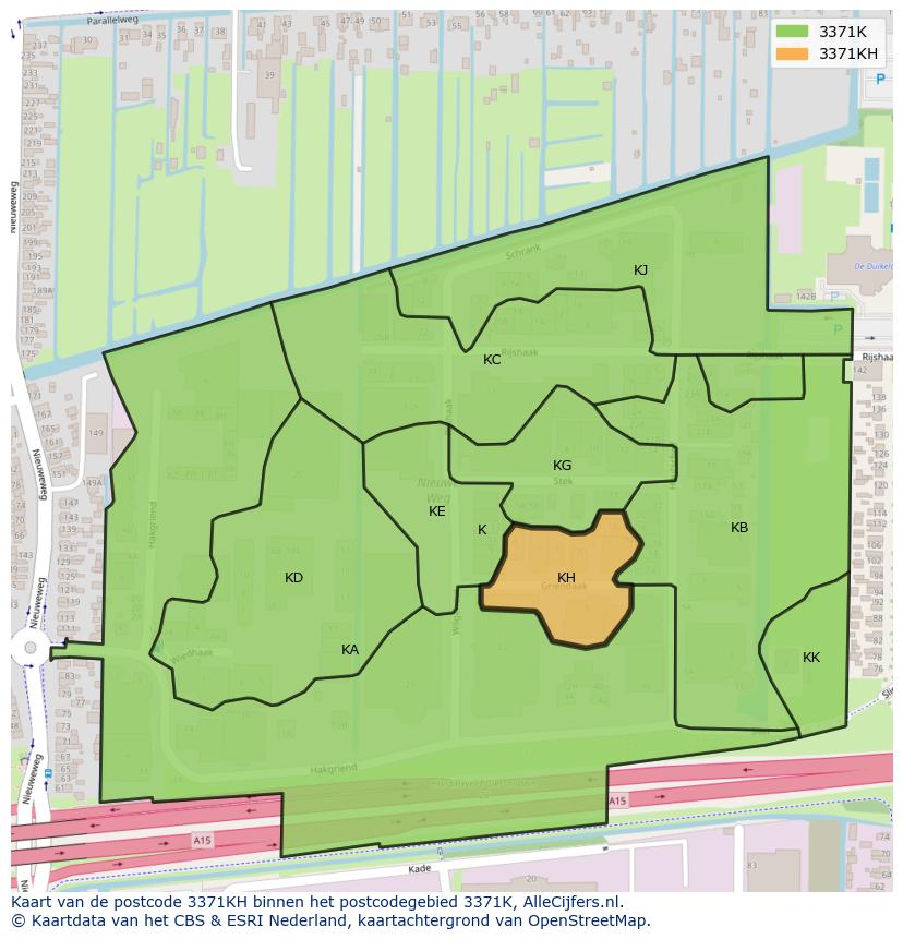 Afbeelding van het postcodegebied 3371 KH op de kaart.