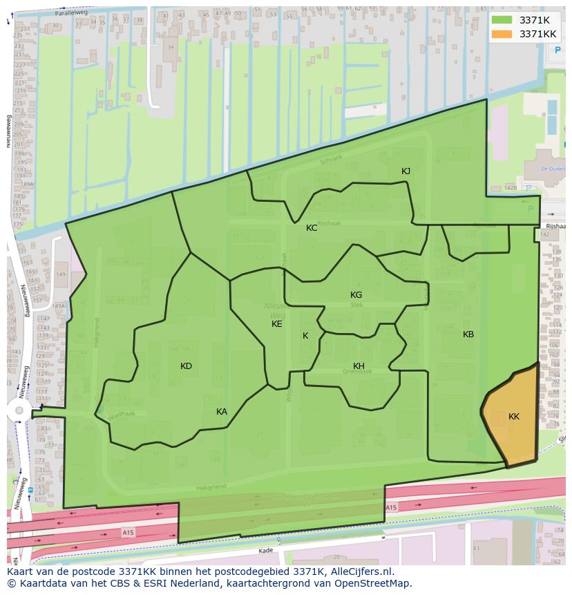 Afbeelding van het postcodegebied 3371 KK op de kaart.