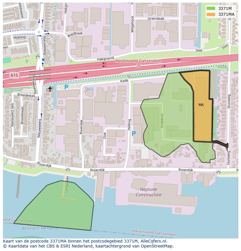 Afbeelding van het postcodegebied 3371 MA op de kaart.