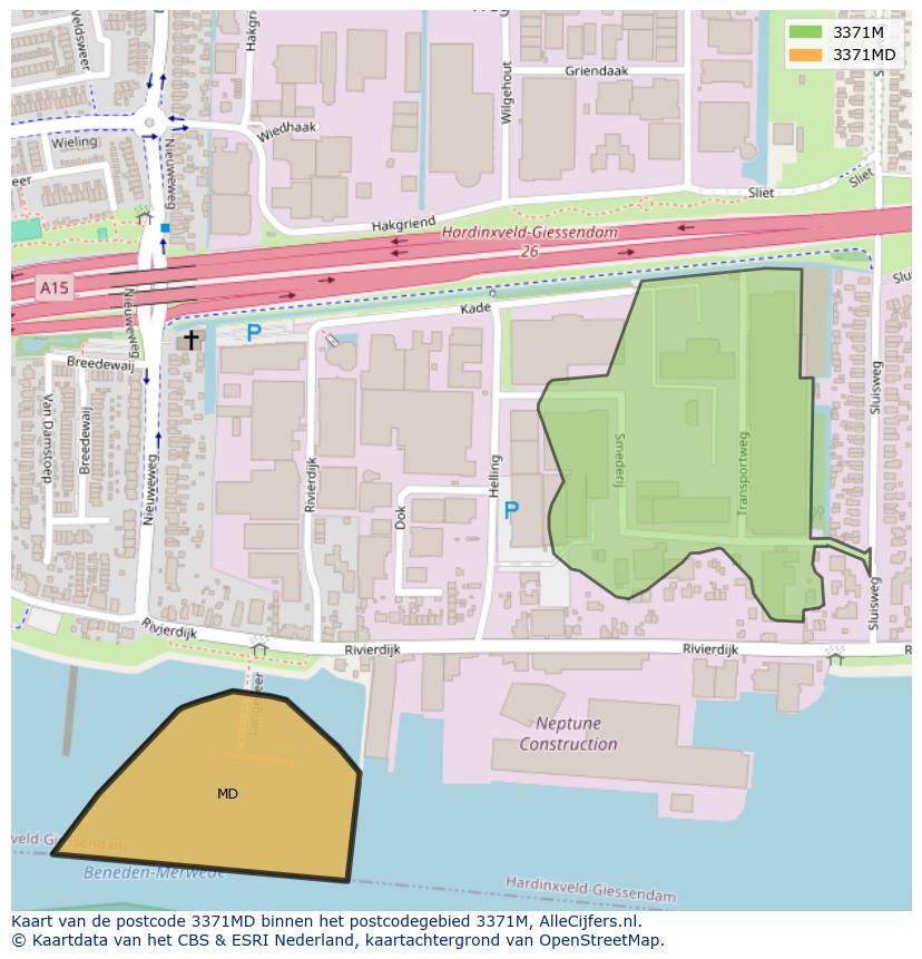 Afbeelding van het postcodegebied 3371 MD op de kaart.