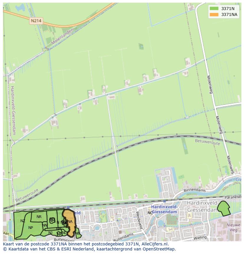 Afbeelding van het postcodegebied 3371 NA op de kaart.