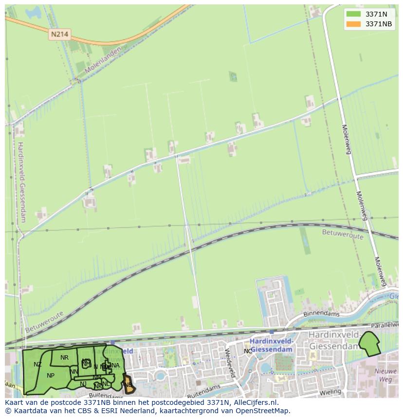Afbeelding van het postcodegebied 3371 NB op de kaart.