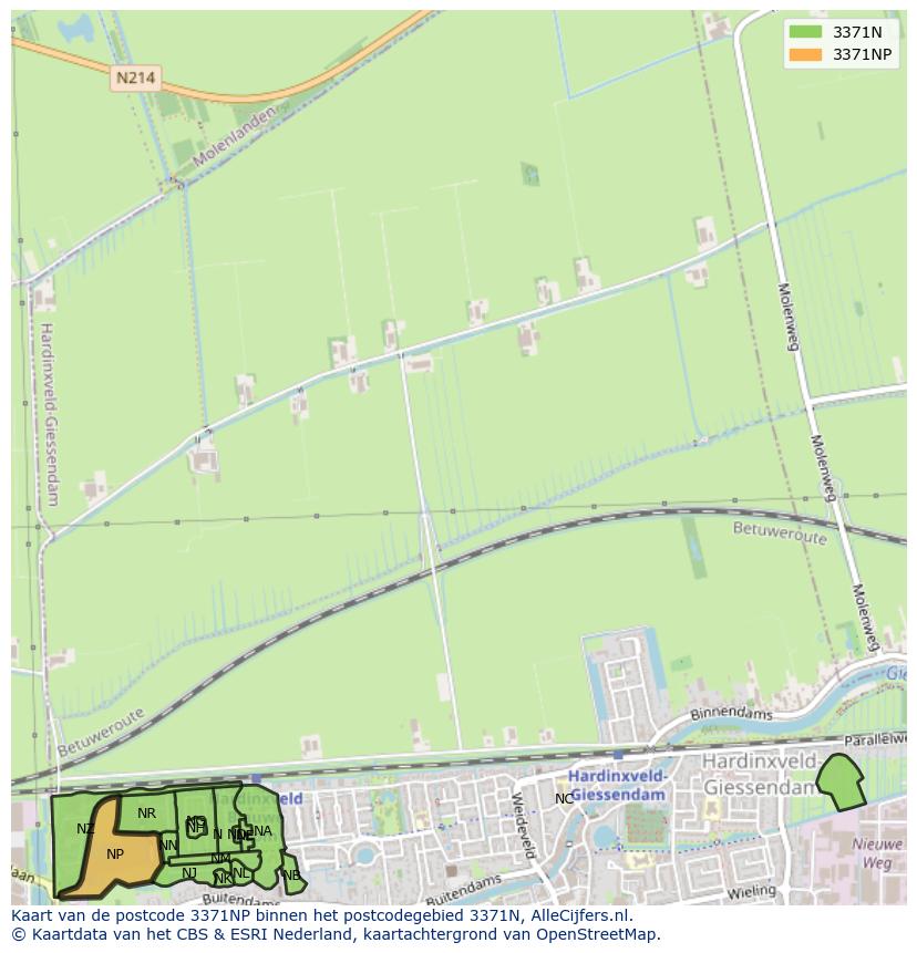 Afbeelding van het postcodegebied 3371 NP op de kaart.