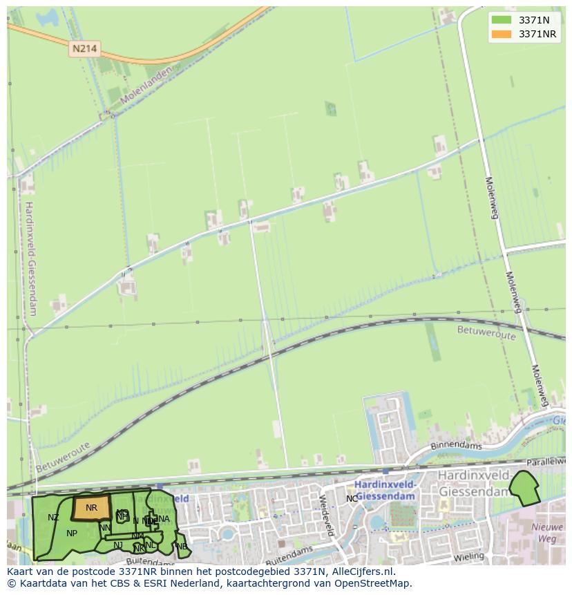 Afbeelding van het postcodegebied 3371 NR op de kaart.