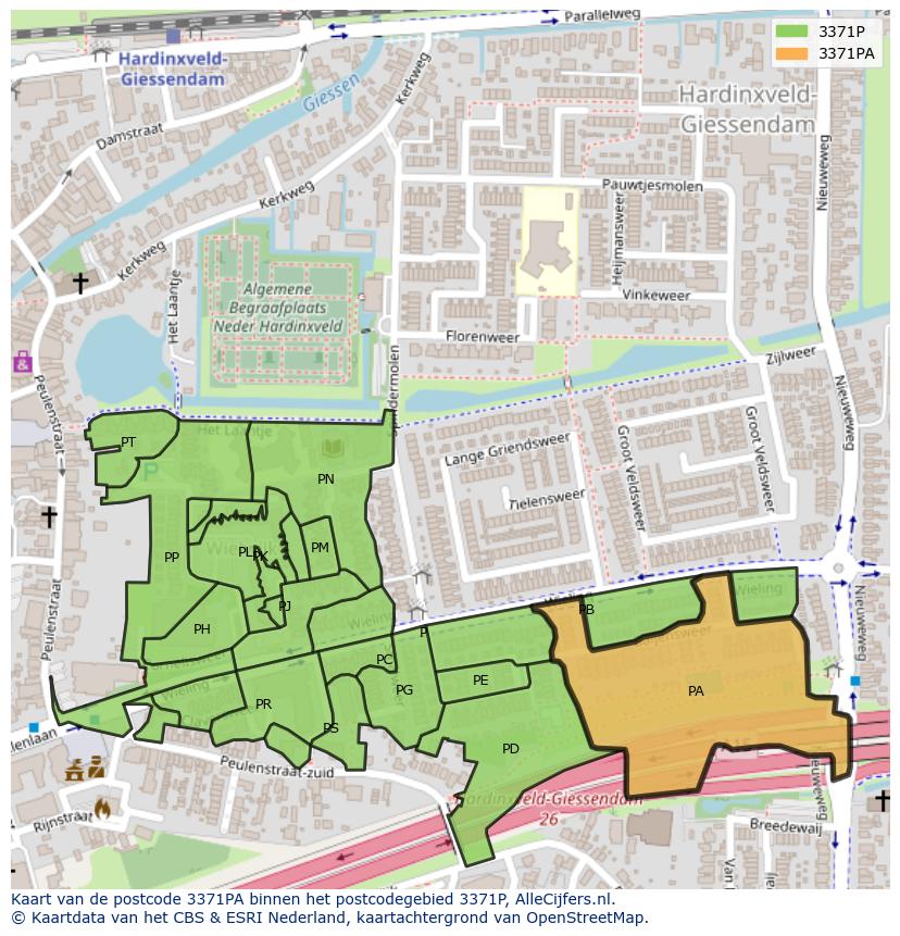 Afbeelding van het postcodegebied 3371 PA op de kaart.