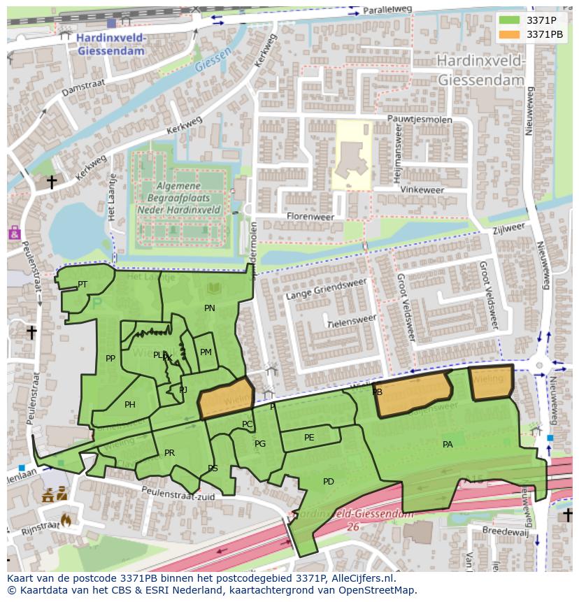 Afbeelding van het postcodegebied 3371 PB op de kaart.